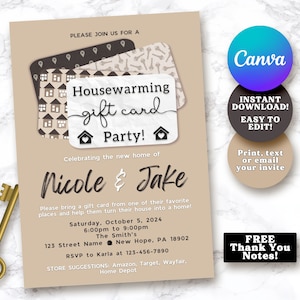 Uitnodiging housewarming, cadeaubon housewarmingsuitnodiging, instant download, afdrukbare bewerkbare sjabloon