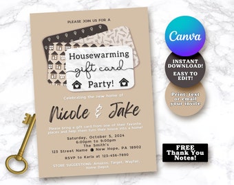 Housewarming Gift Card Invitation Template Canva Template
