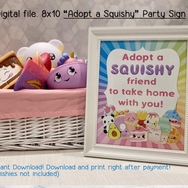 Squishy adopt a squishy sign, squishy party decor, squishy party printable, squishy party invitation, instant download