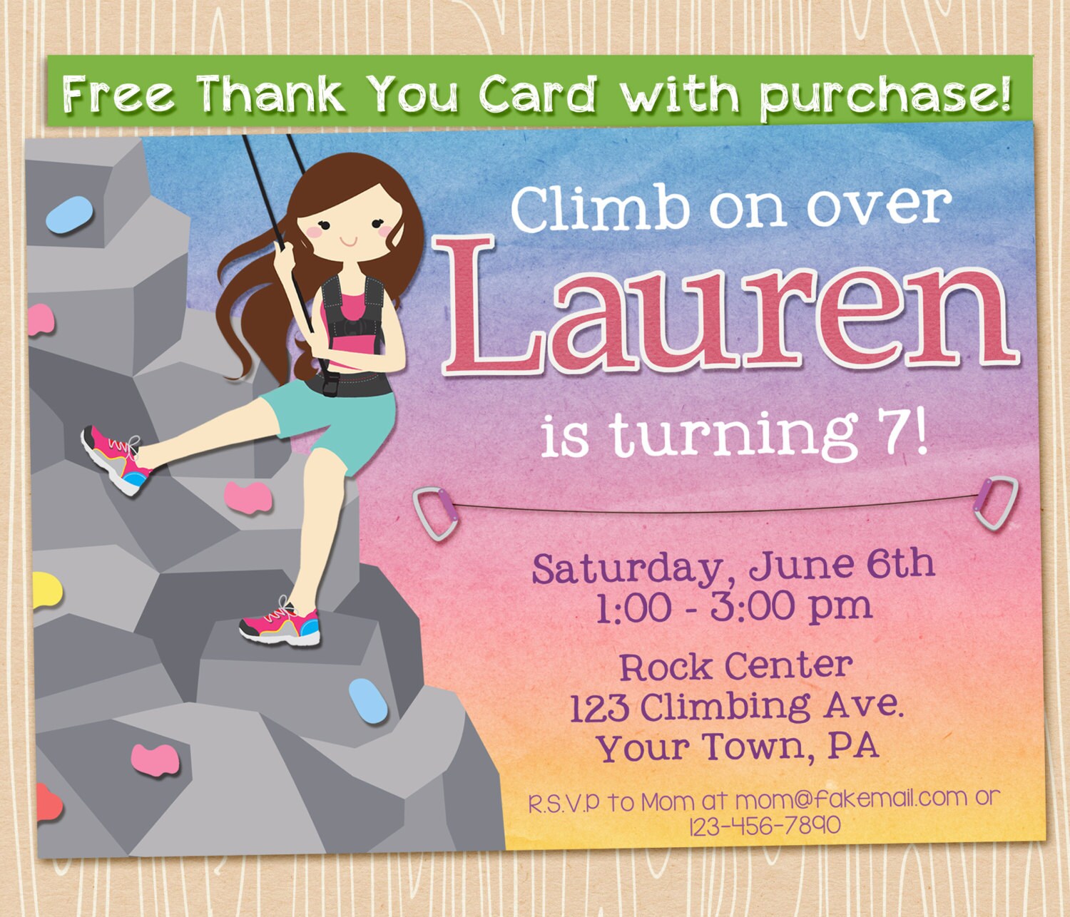 Printable Birthday Invitation Rock Climbing Party Girl Climber Etsy