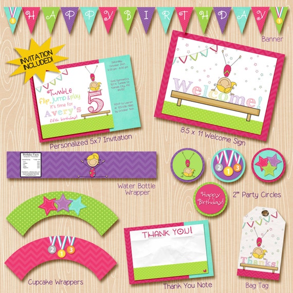 Gymnastics Party Decorations Gymnastics Printable Invitation Etsy