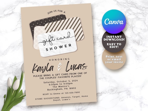 Gift Card Shower Invitation, instant download, printable editable template, Canva template