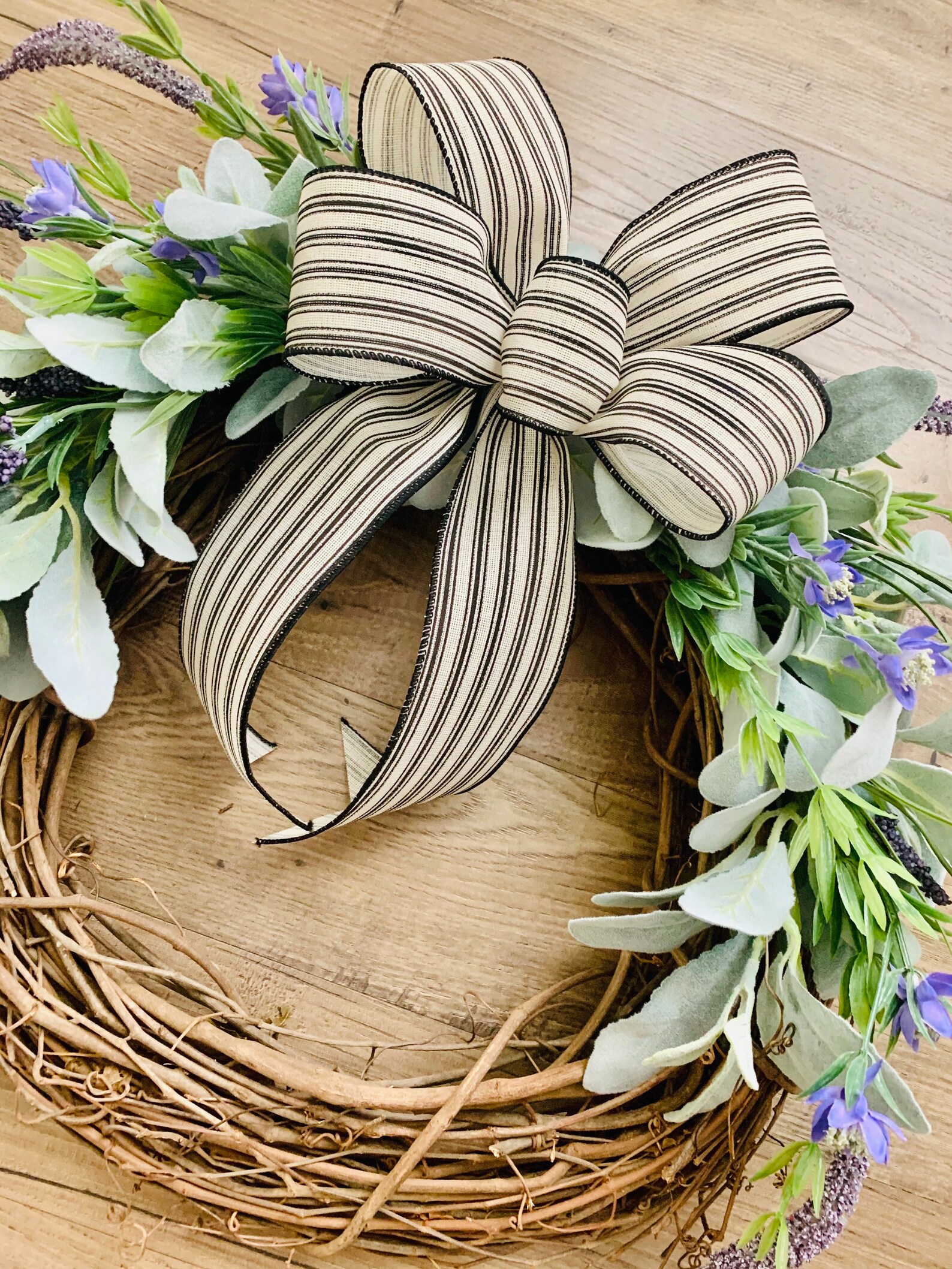 Lambs Ear Wreath With Bow Year Round Wreath Indoor Farmhouse Etsy