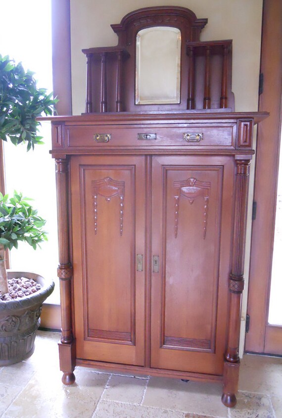 Antique Victorian Mahogany Linen Press Etsy