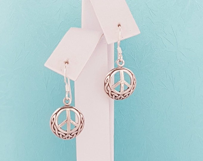 Sterling Silver Peace Celtic Drop Earrings