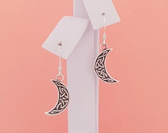 Sterling Silver Celtic Half Moon Drop Earrings