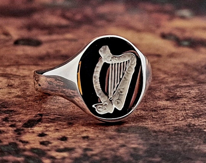 Heavyweight Mens Silver Signet Ring Ireland Harp