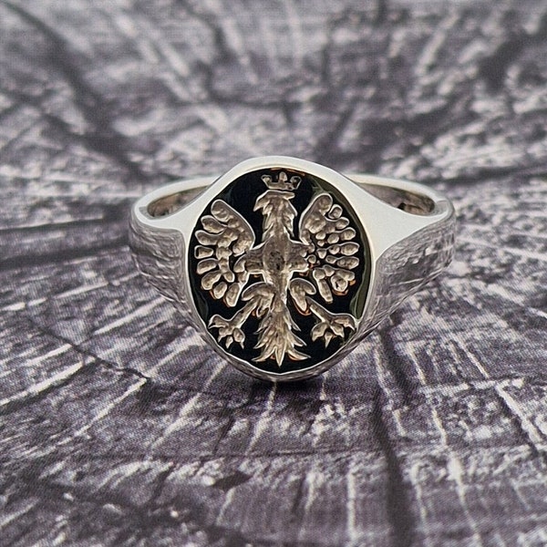 Heavyweight Mens Silver Signet Ring Polish Eagle | Orzeł Biały Ring