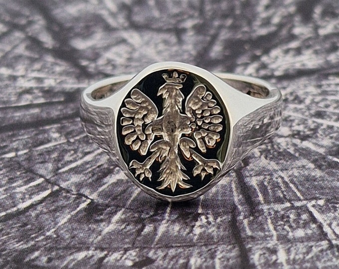 Heavyweight Mens Silver Signet Ring Polish Eagle | Orzeł Biały Ring
