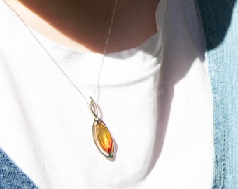 Silver Sunset Amber pendant Hawaiian collection