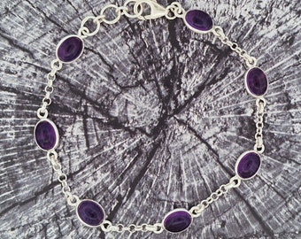 Amethyst silver bracelet | cabochon cut purple Amethyst silver bracelet