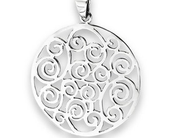 Sterling Silver Swirl Filigree Pendant on 18" silver chain