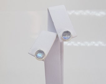 Silver rainbow moonstone earrings | Moonstone Silver Studs