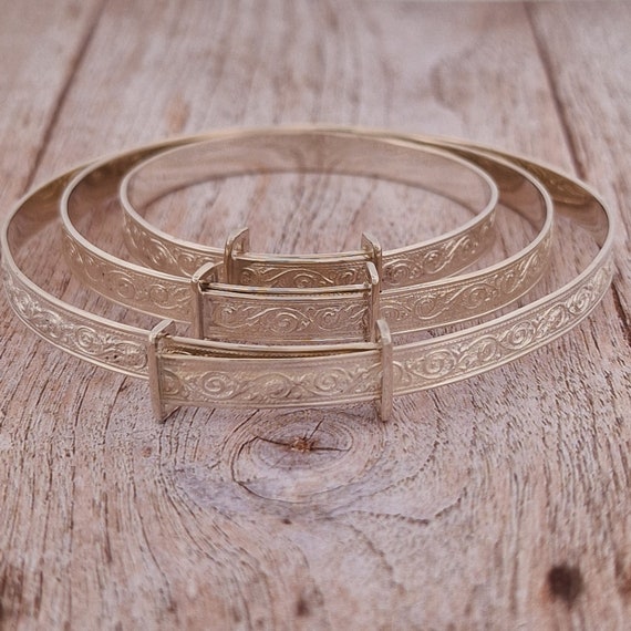 Handmade Sterling Silver Expanding Baby Bangle Floral Scroll