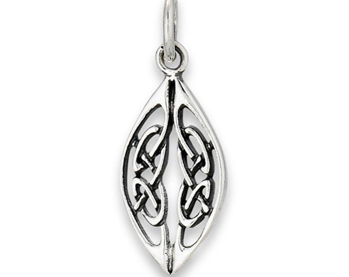 Sterling Silver Celtic Weave Leaf Pendant on 18" silver chain