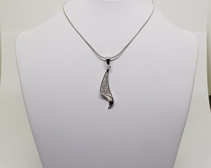 Pavé Cz silver pendant abstract wave