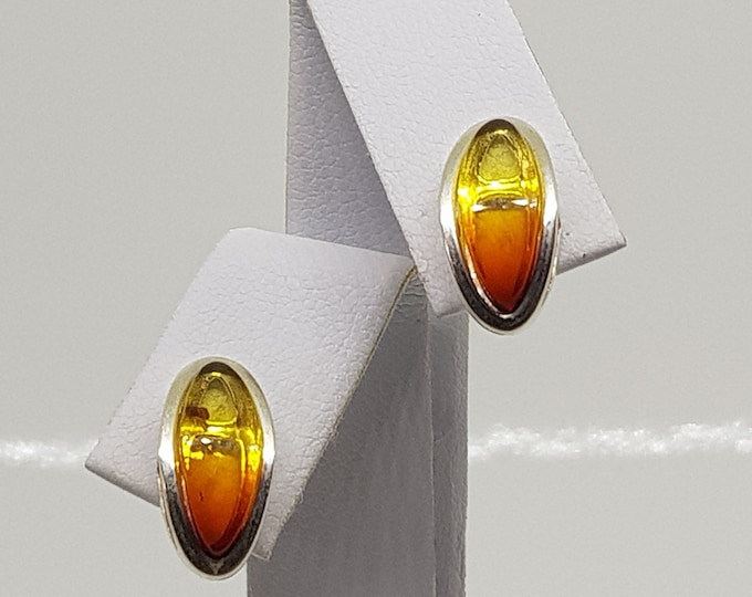 Medium sized amber silver stud earrings