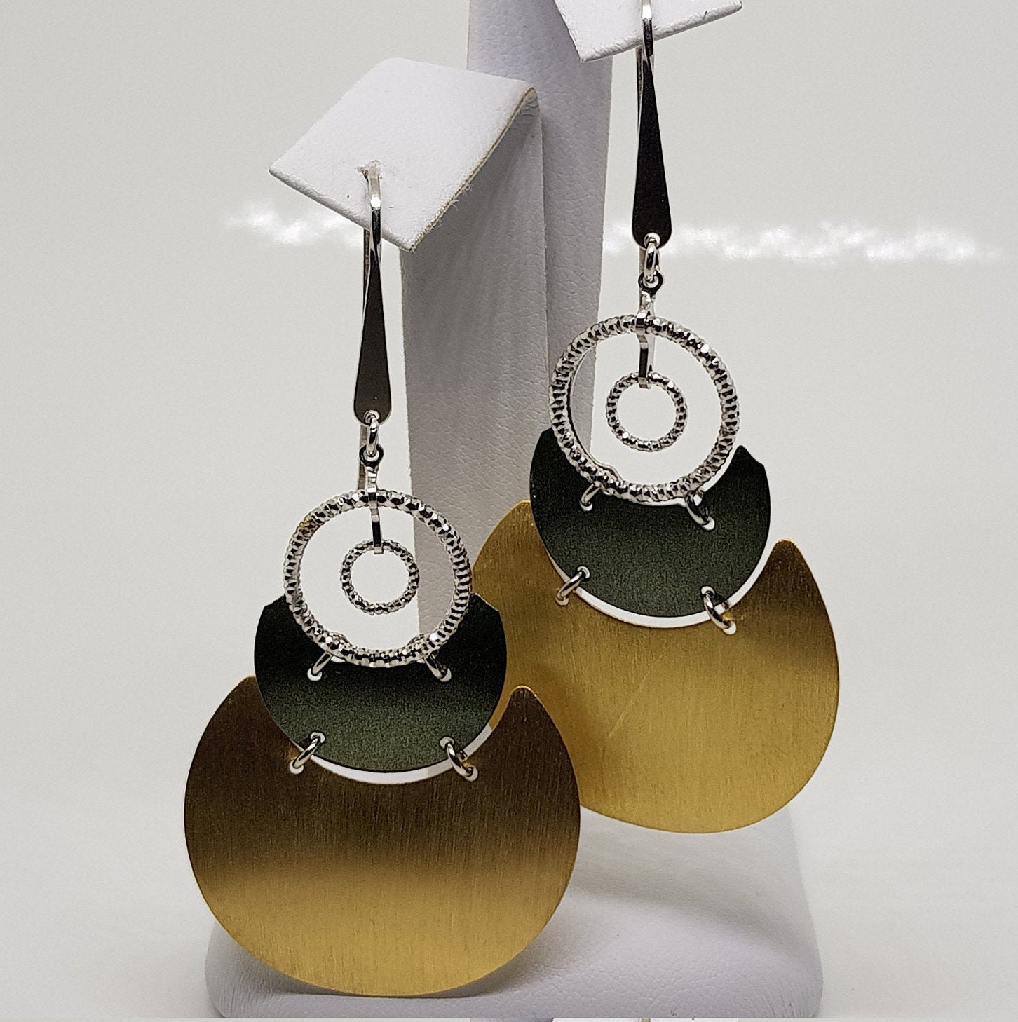 Large enamel silver statement dangle earrings