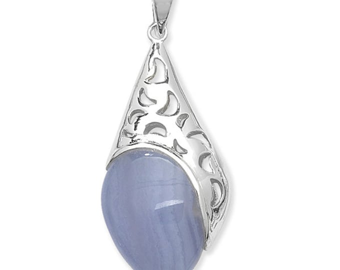 Eco friendly Sterling Silver Blue Agate Necklace with chain