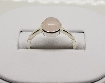 Rose Quartz Silver ring Cabochon cut 6mm pink gemstone stacking ring