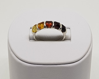 Eco friendly sterling silver 5 stone amber ring