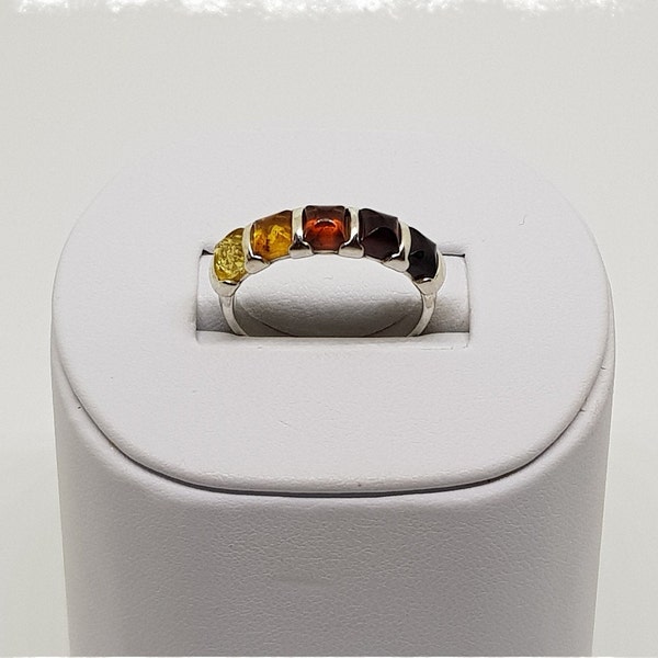 Eco friendly sterling silver 5 stone amber ring