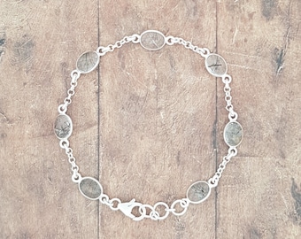 Handcrafted Rutilated Quartz Bracelet in Sterling Silver | Unique Cabochon Design