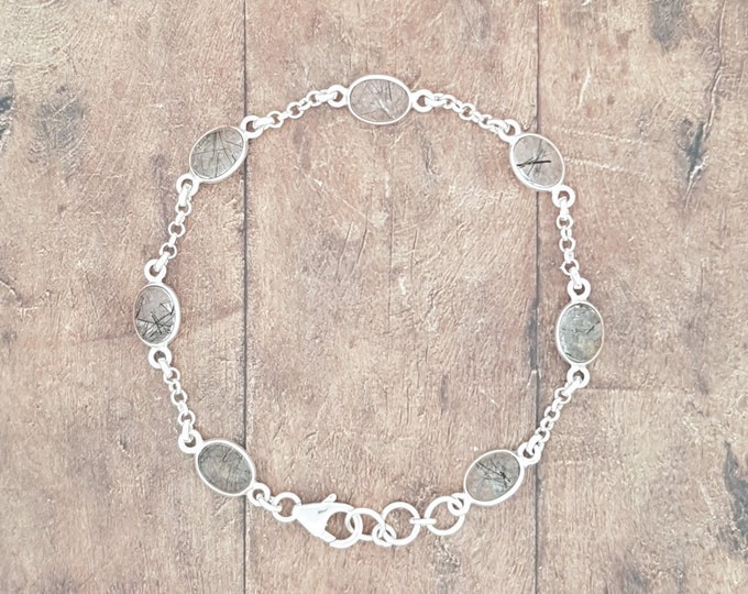 Handcrafted Rutilated Quartz Bracelet in Sterling Silver | Unique Cabochon Design