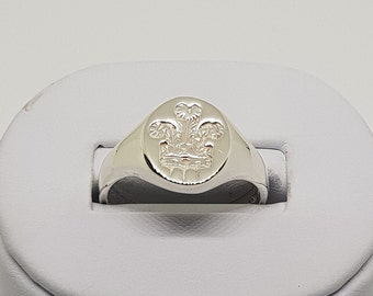 Heavyweight Mens Silver Signet Ring Three Feathers Wales