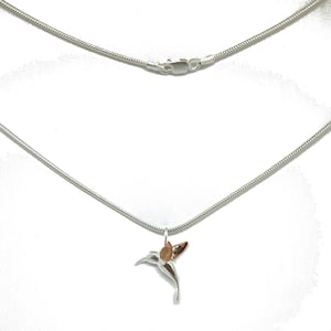 Silver and rose gold hummingbird necklace with silver chain | Hummingbird pendant | Two colour necklace | Silver and rose gold jewellery