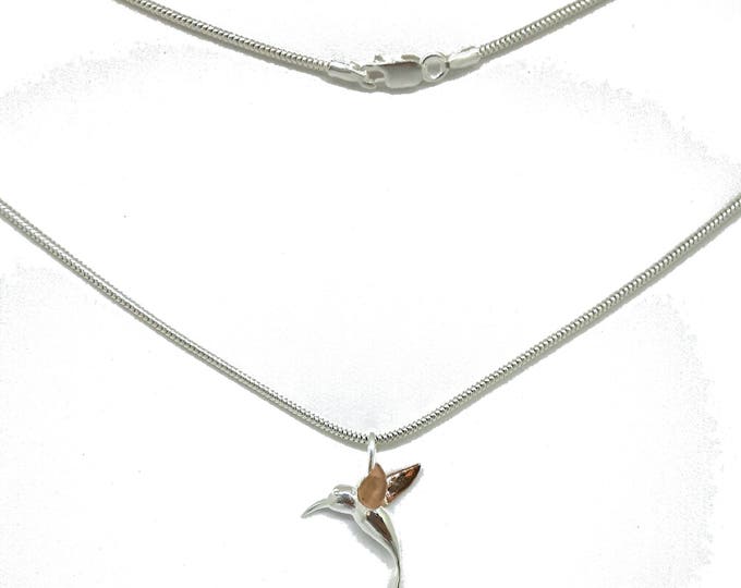 Silver and rose gold hummingbird necklace with silver chain | Hummingbird pendant | Two colour necklace | Silver and rose gold jewellery