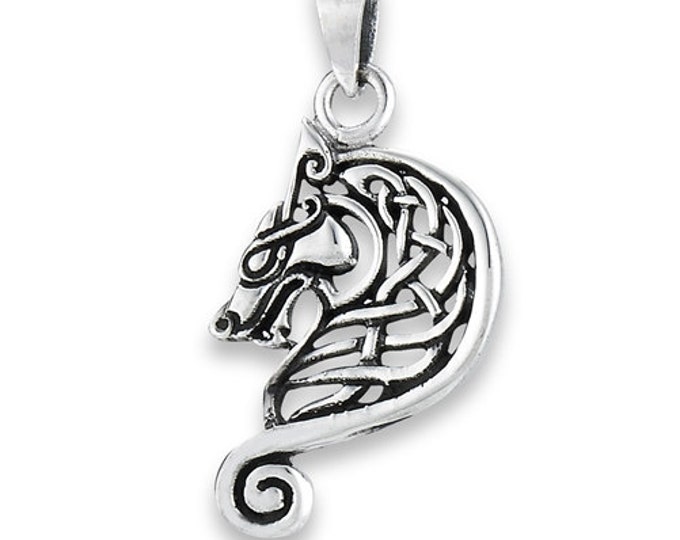 Silver Celtic Wolf Pendant on 18" silver chain