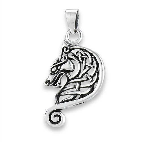 Silver Celtic Wolf Pendant on 18" silver chain