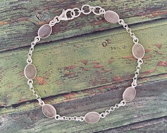 Rose quartz silver bracelet | cabochon cut rose quartz silver bracelet