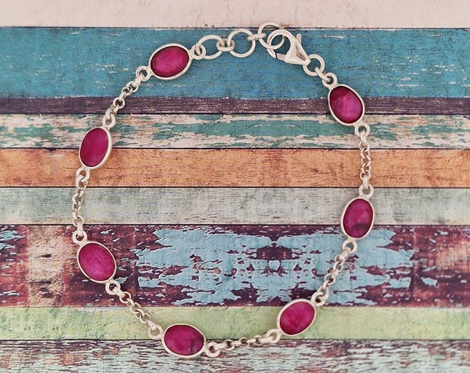 Ruby coloured red quartz silver bracelet | faceted red quartz silver bracelet