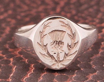 Scottish Thistle Silver Signet Ring for Men | Heavyweight Oval | Rugby & Scotland Inspired