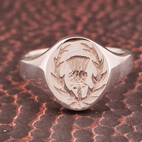 Scottish Thistle Silver Signet Ring for Men | Heavyweight Oval | Rugby & Scotland Inspired