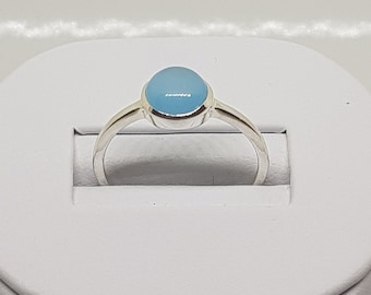 Blue Chalcedony Silver ring Cabochon cut 6mm blue gemstone stacking ring