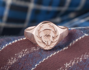 Scottish Thistle Silver Signet Ring for Men | Heavyweight Oval | Rugby & Scotland Inspired