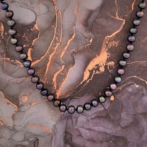 Schwarze Perle Halskette | Pfau Zuchtperlenkette 18 Zoll AAA 6mm Perlen
