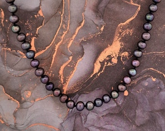 Zwarte parelketting | Pauw gekweekte parelketting 18 inch AAA 6 mm parels