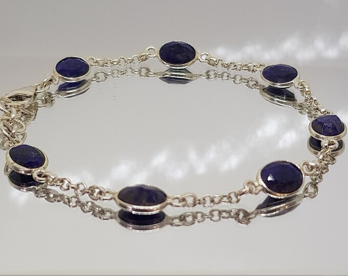 Sapphire coloured blue quartz silver bracelet | faceted blue quartz silver bracelet