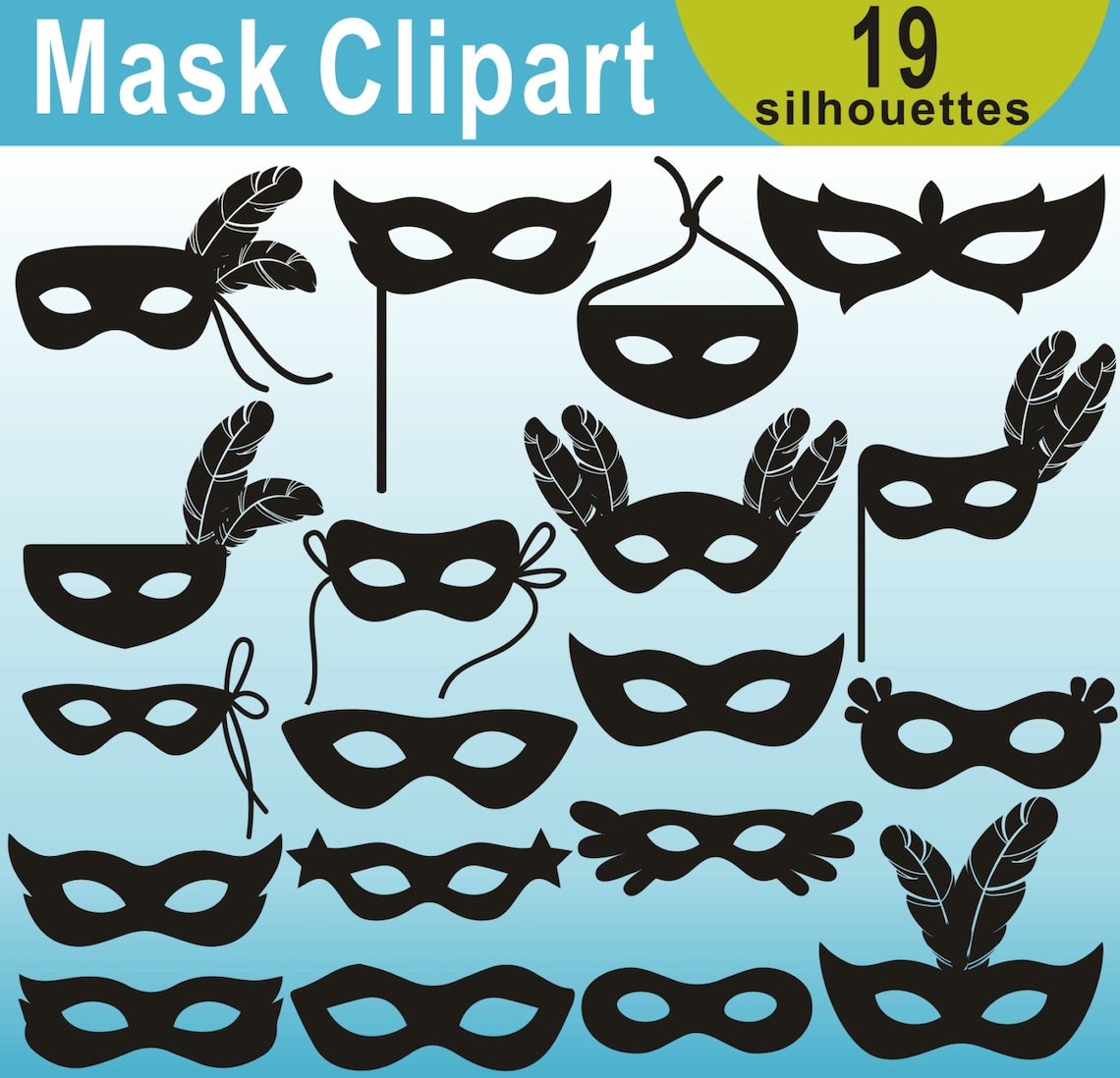 Mask Silhouettes Clipart Masquerade Mask Silhouettes Clipart Etsy