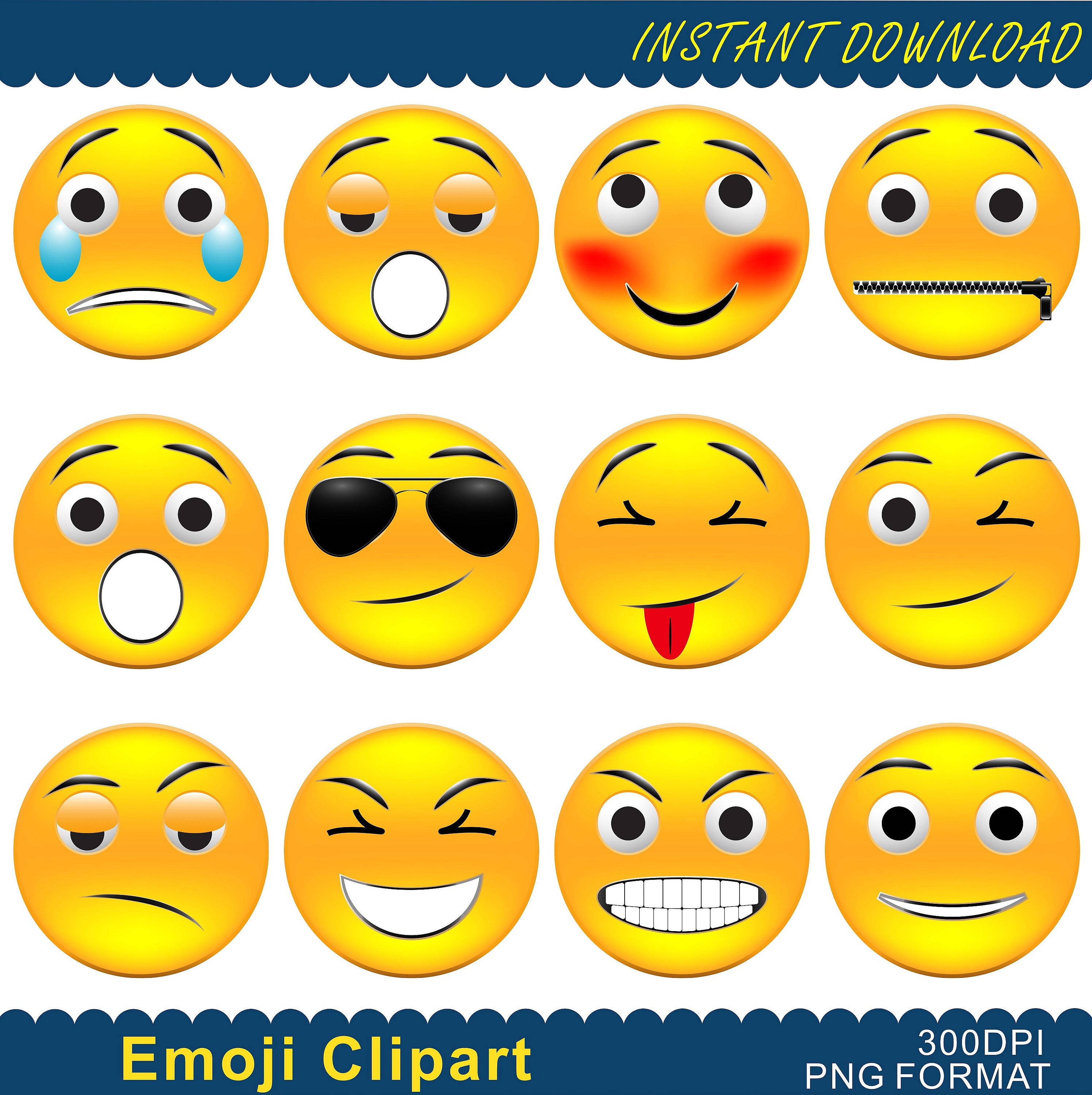 Emoji Clipart Emoji Printable Smiley Face Feelings Clipart Etsy