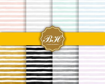 Watercolor Stripes Digital Paper, Stripes Backgrounds, Stripes Pattern, Stripes Digital Paper, Watercolour Paper, INSTANT DOWNLOAD