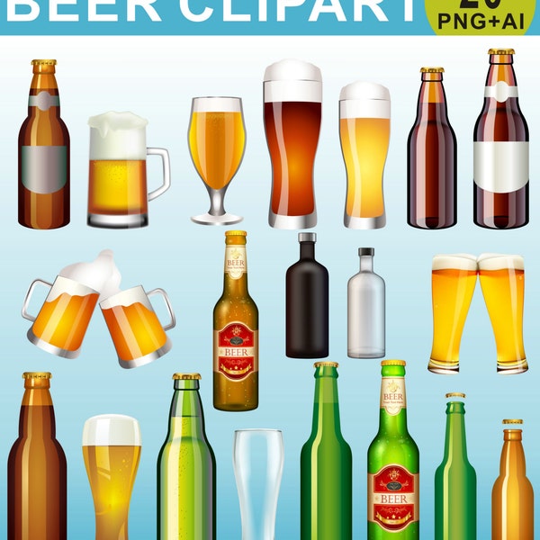 Beer Clipart, Drinks Clipart, Beer Bottle Clip Art, Alcohol  Clipart, Digital Clipart, Party, Birthday, Man, Dad, Father