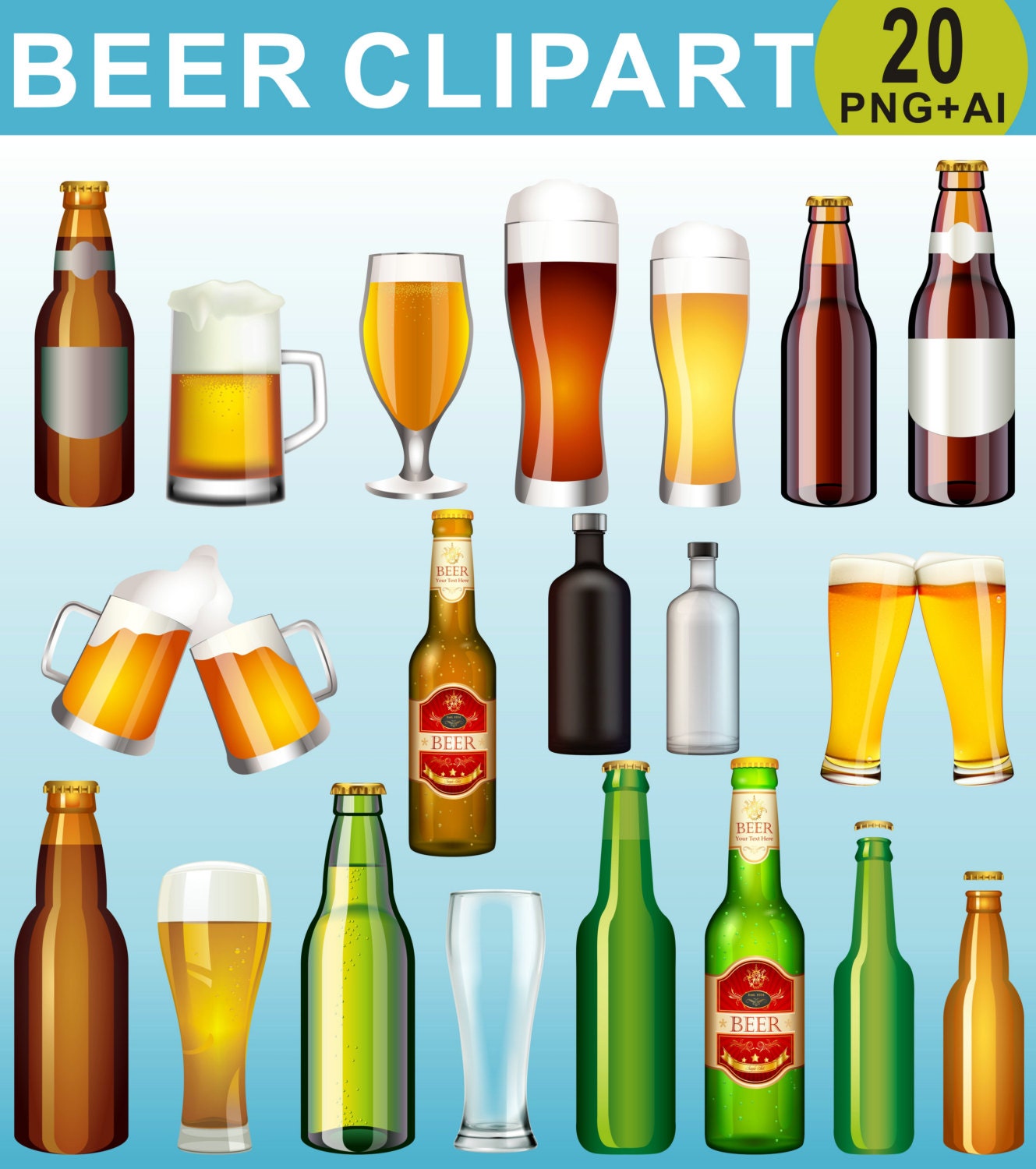 Beer Clipart Drinks Clipart Beer Bottle Clip Art Alcohol Etsy