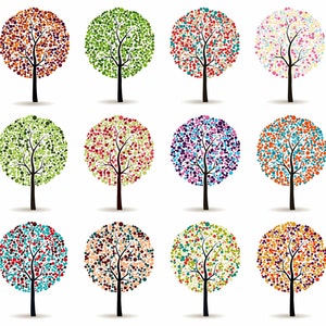 Tree Clipart, Family Tree Clip art, Wedding Tree Graphic, Colorfull Leaf Tree, Digital Tree, Tree Image, Instant Download
