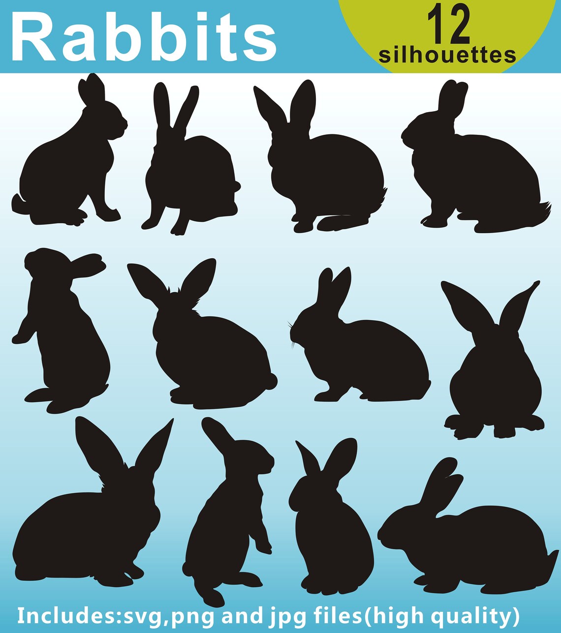 Rabbits Silhouettes Clipart Bunny Silhouettes Clipart - Etsy