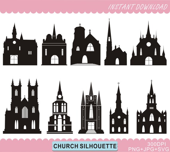 Kirche Silhouetten Clipart Burg Silhouetten Druckbare Kirche Etsy